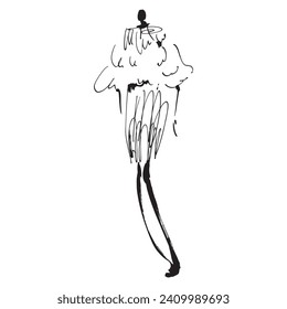Fashion Model Illustration, Stylish Sketch.Hand Drawn Outfit look. Fashion Designer Style.Stylized Fashion Model Print. Placement Print.