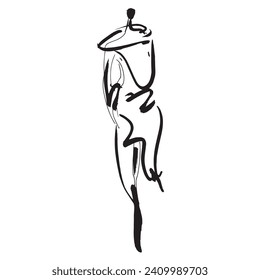 Fashion Model Illustration, Stylish Sketch.Hand Drawn Outfit look. Fashion Designer Style.Stylized Fashion Model Print. Placement Print.