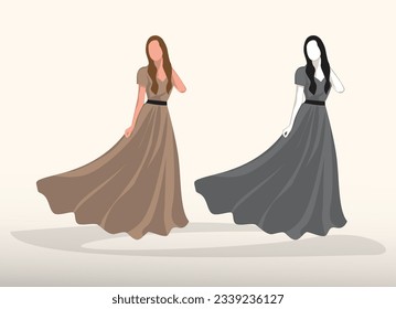 Fashion Model in Long Gown Turning vector