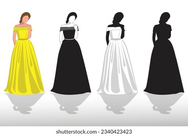 Fashion Model in Long Gown Turning vector