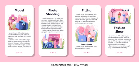 Fashion model mobile application banner set. Man and woman represent