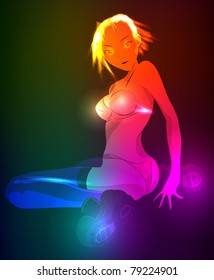 fashion model from a neon. Vector illustration. A light girl's