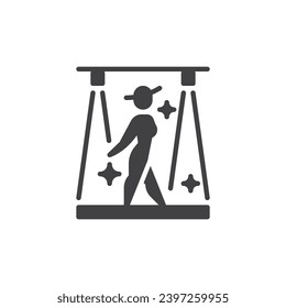 Modemodell auf Podium Vektorsymbol. volles Flachzeichen für mobiles Konzept und Webdesign. Fashion Show Glyph Icon. Symbol, Logo-Abbildung. Vektorgrafik