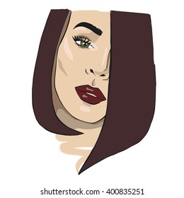 Fashion model with red lips - Vector illustration
