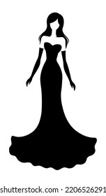 Fashion model. Silhouette of beautiful woman in dress. Vector illustration.