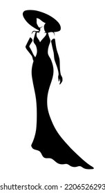 Fashion model. Silhouette of beautiful woman in dress. Vector illustration.