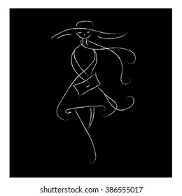 Fashion model silhouettes sketch hand drawn on a black background, vector illustration
