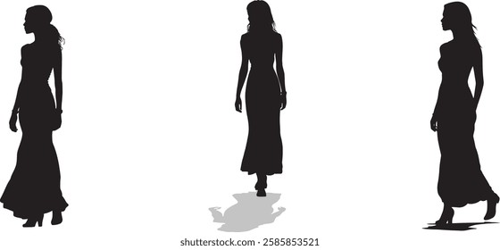 Fashion Model Silhouettes, Vector Illustration Isolated on White