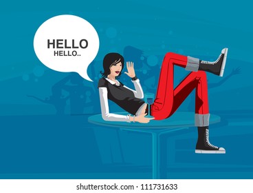 fashion model sitting on the table in the night party