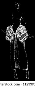 fashion model sketch. black and white hand drawn vector illustration