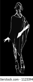 fashion model sketch. black and white hand drawn vector illustration
