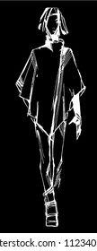 fashion model sketch. black and white hand drawn vector illustration
