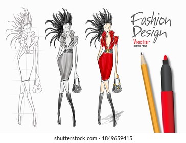  Fashion model sketch design in vector format
