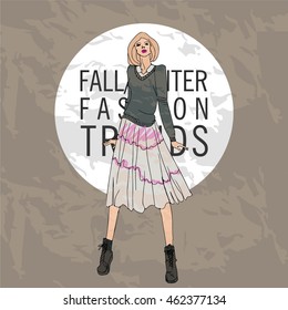 Fashion model. Sketch fall winter trends