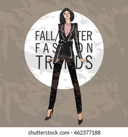 Fashion model. Sketch fall winter trends