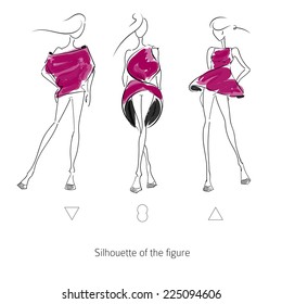 Fashion model. Sketch silhouette figure. Vector draw model. Vector fashion style. Color dress. Fashion clothing.