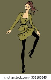 Fashion model in sketch style fall winter. Hand drawn vector illustration