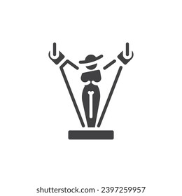 Modemodell und Spotlights Vektorsymbol. volles Flachzeichen für mobiles Konzept und Webdesign. Fashion Show Glyph Icon. Symbol, Logo-Abbildung. Vektorgrafik