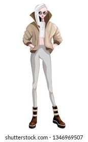 Fashion model in the style of retro-futurism, illustration.