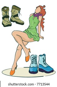 The fashion model with two pair of boots