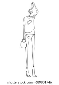 Fashion model, vector illustration, clothes, lines, girl 