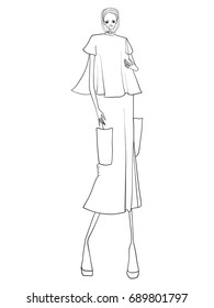 Fashion model, vector illustration, clothes, lines, girl 