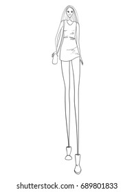 Fashion model, vector illustration, clothes, lines, girl 