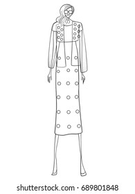 Fashion model, vector illustration, clothes, lines, girl 