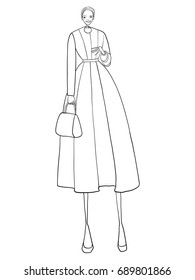 Fashion model, vector illustration, clothes, lines, girl 