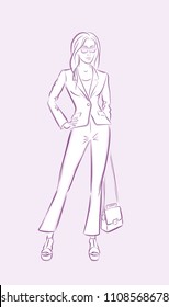 Fashion Model. Vector illustration of a posing female model in hand-drawing / sketchy style.