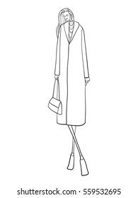 Fashion model, vector illustration, posing, girl in modern clothes 