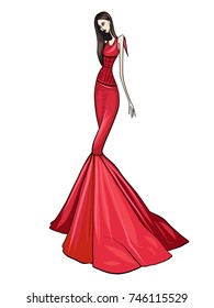 Fashion model, woman, posing, dress, vector illustration 