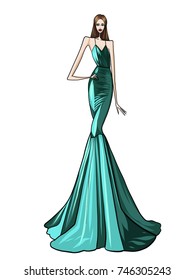 Fashion model, woman, posing, dress, vector illustration 