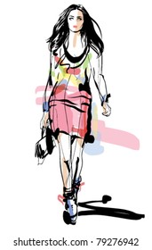 Fashion Model. Woman. Sketch. Hand-drawn Vector Illustration