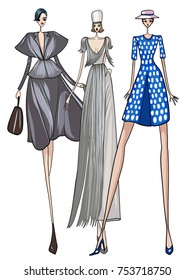 Fashion model, women, posing, vector illustration 