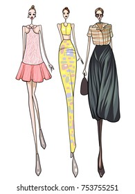 Fashion model, women, posing, vector illustration 