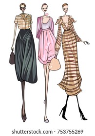 Fashion model, women, posing, vector illustration 