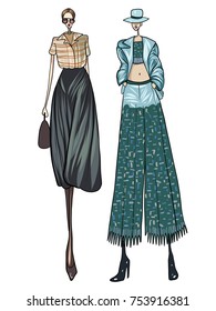 Fashion model, women, posing, vector illustration