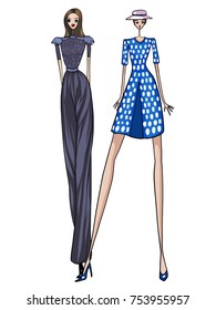 Fashion model, women, posing, vector illustration
