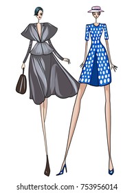 Fashion model, women, posing, vector illustration