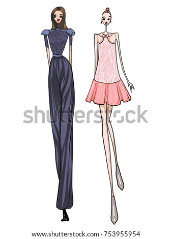 Fashion model, women, posing, vector illustration