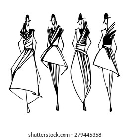 Fashion models hand drawn sketch , vector illustration white