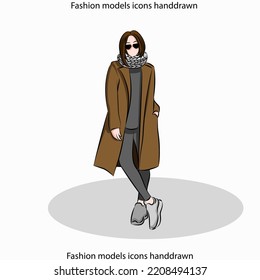 Fashion models icons handdrawn cartoon sketch