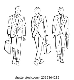 Fashion models. Line Drawing. Illustration of Young Man