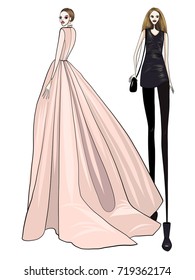 Fashion models, posing, girls, modern clothes 
