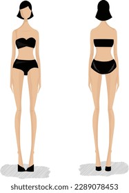 Fashion models posing, vector illustration. Women body templates. Nine head fashion female colored croquis, vector set.