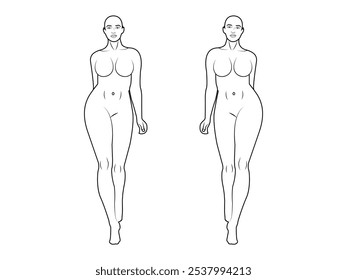 Modelos de moda posando, Ilustración vectorial. Plantillas de cuerpo de mujer.