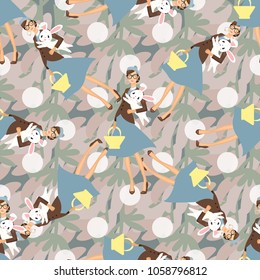 Fashion models seamless pattern. Spring vector wallpaper. Easter background.