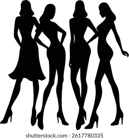 Fashion Models Silhouette Vector - Elegant Female Figures for Stylish Design.