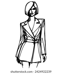 Fashion models silhouettes, hand drawn sketch. Abstract female portraits, contemporary design, vector illustration